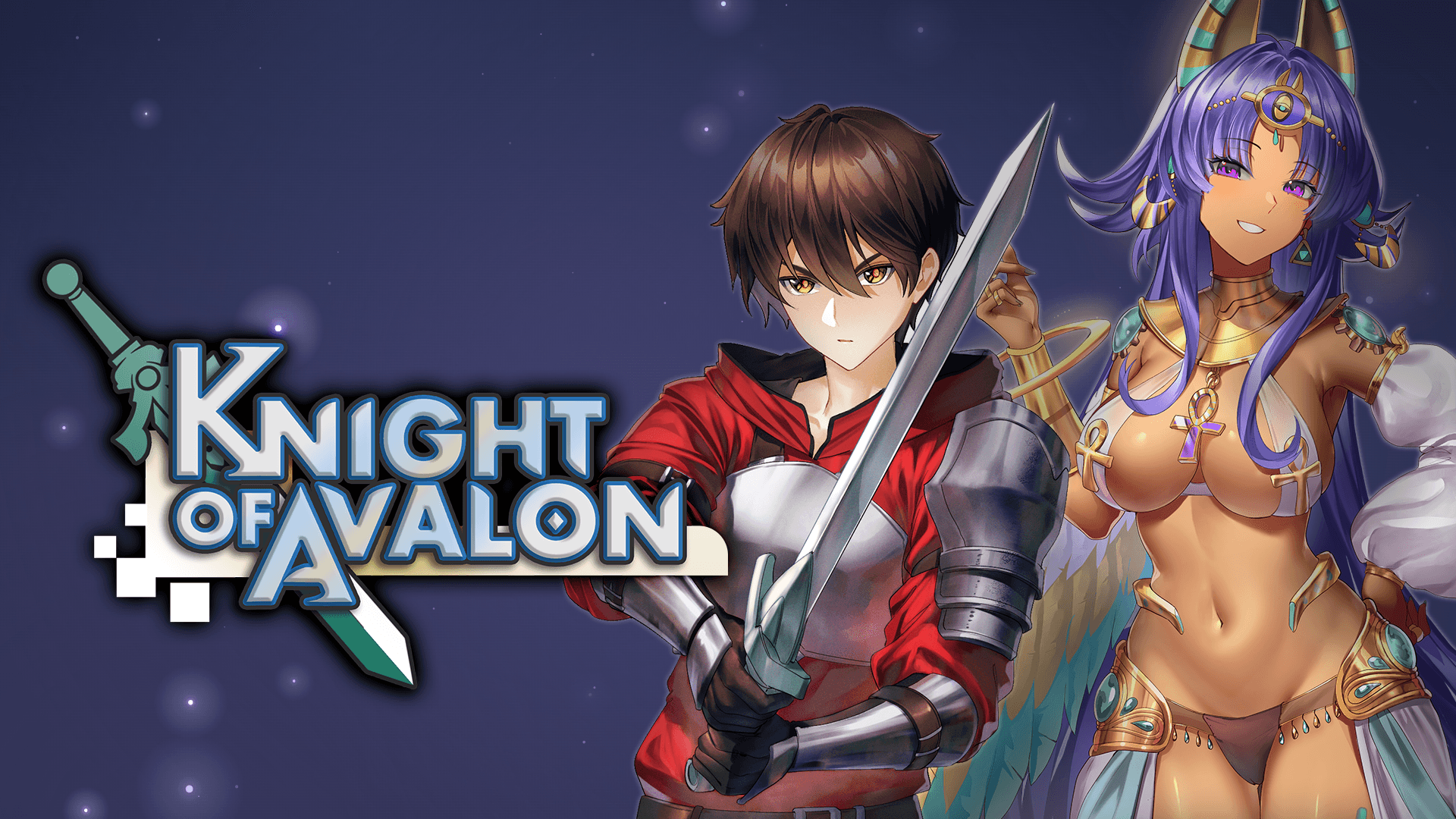 Knight of Avalon cover art: an armored knight beside a desert goddess figure.
